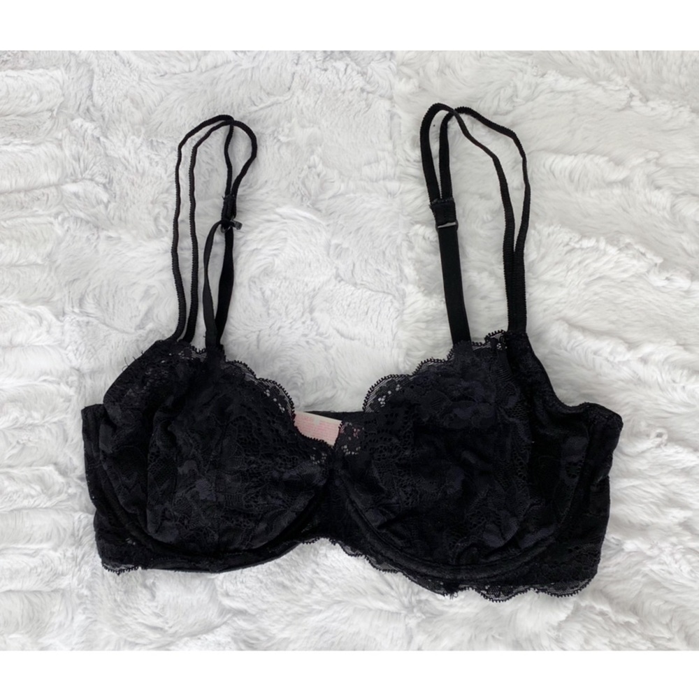 Victoria’s Secret PINK | Black Unlined Lace Demi Bra | 34D